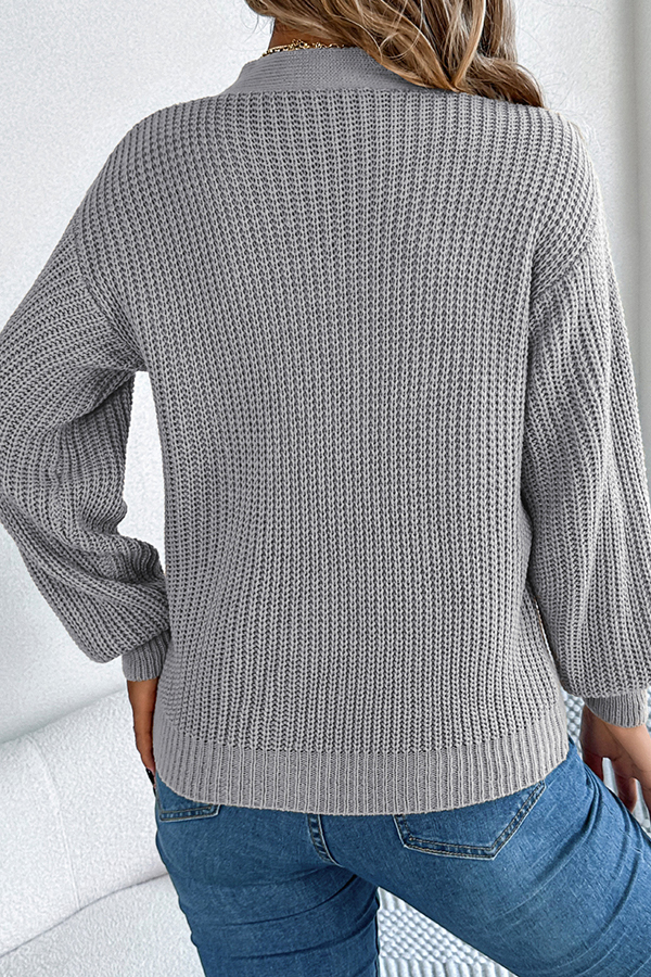 Casual Hollow V-neck Long-sleeved Knitted Sweater-consonak