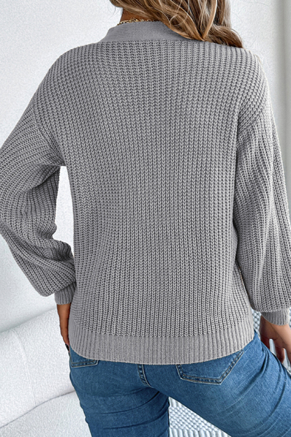 Casual Hollow V-neck Long-sleeved Knitted Sweater-consonak