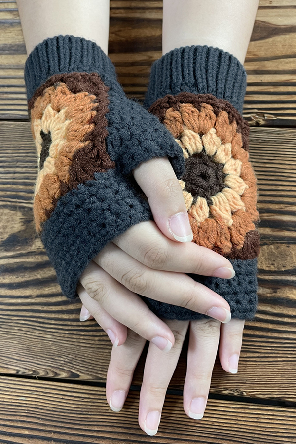 Knitted Sunflower Warm Half Finger Wool Gloves-consonak