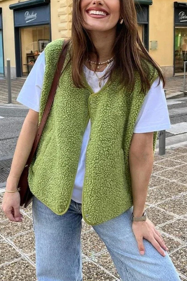 Stylish Polar Fleece Loose Single-breasted Sleeveless Vest Jacket-consonak