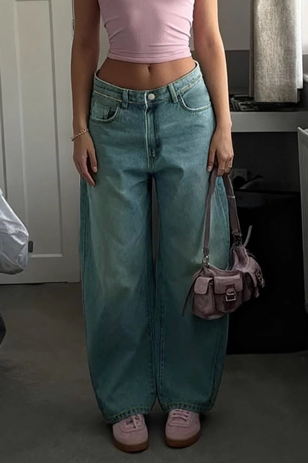 Stylish Casual Pockets Loose Wide-leg Jeans