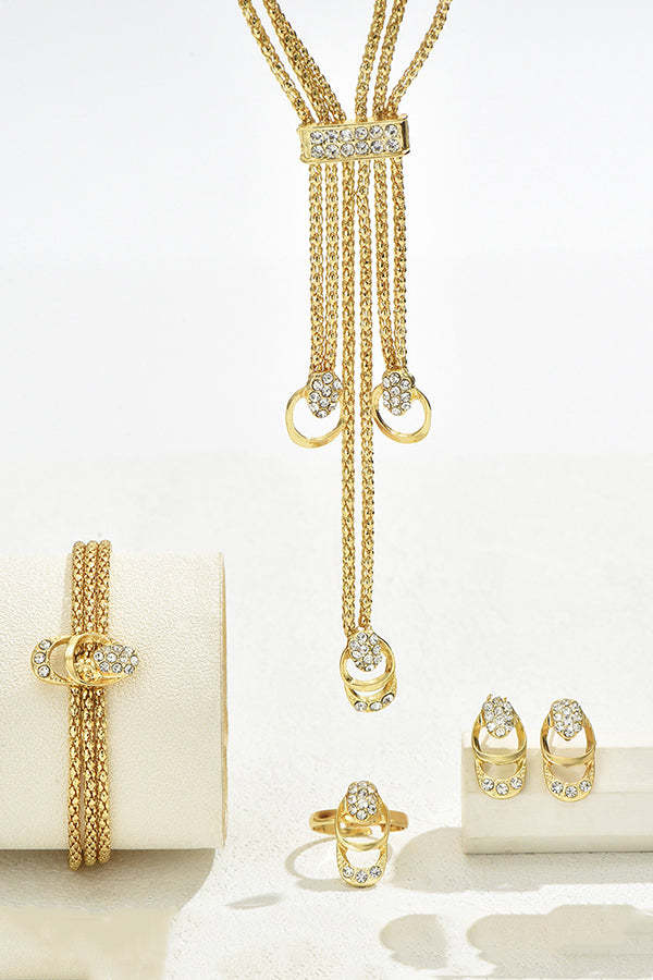Simple and Fresh Diamond Necklace Earrings and Bracelet Ring Set-consonak