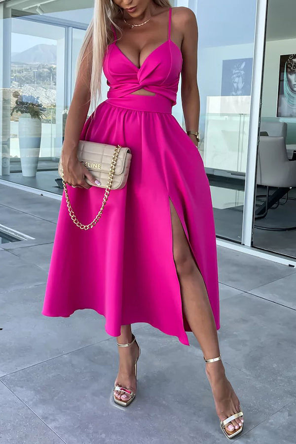 Florida Keys Cutie Pocketed Cutout Slit Midi Dress | Consonak