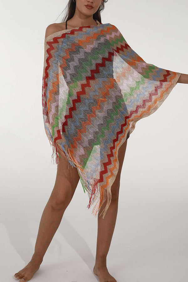 Fashionable Colorful Knitted Sunscreen Beach Shawl-consonak