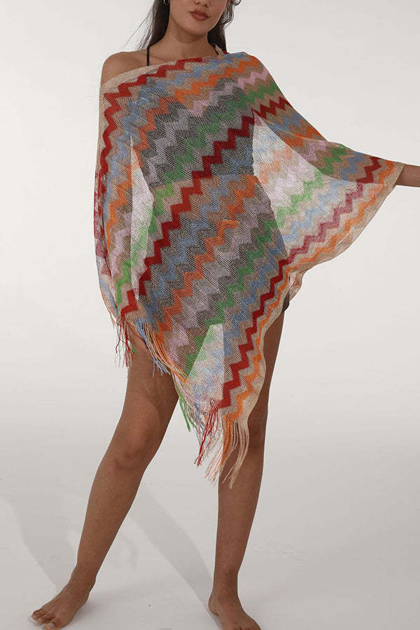 Fashionable Colorful Knitted Sunscreen Beach Shawl-consonak