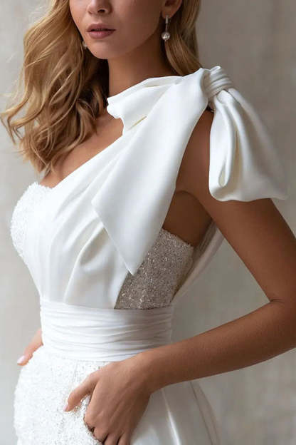 Sparkling Gown Sequin One Shoulder Long Hem Pocket Romper-consonak