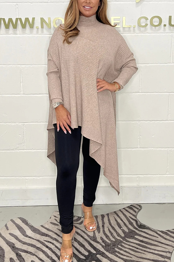 Solid Color Turtleneck Long Sleeve Loose Knitted Sweater-consonak