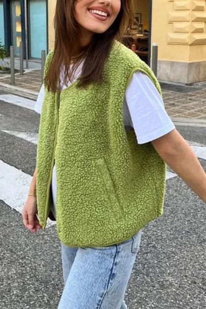 Stylish Polar Fleece Loose Single-breasted Sleeveless Vest Jacket-consonak