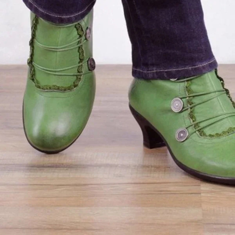 Retro Lace Round Buckle Low Heel Martin Boots-consonak