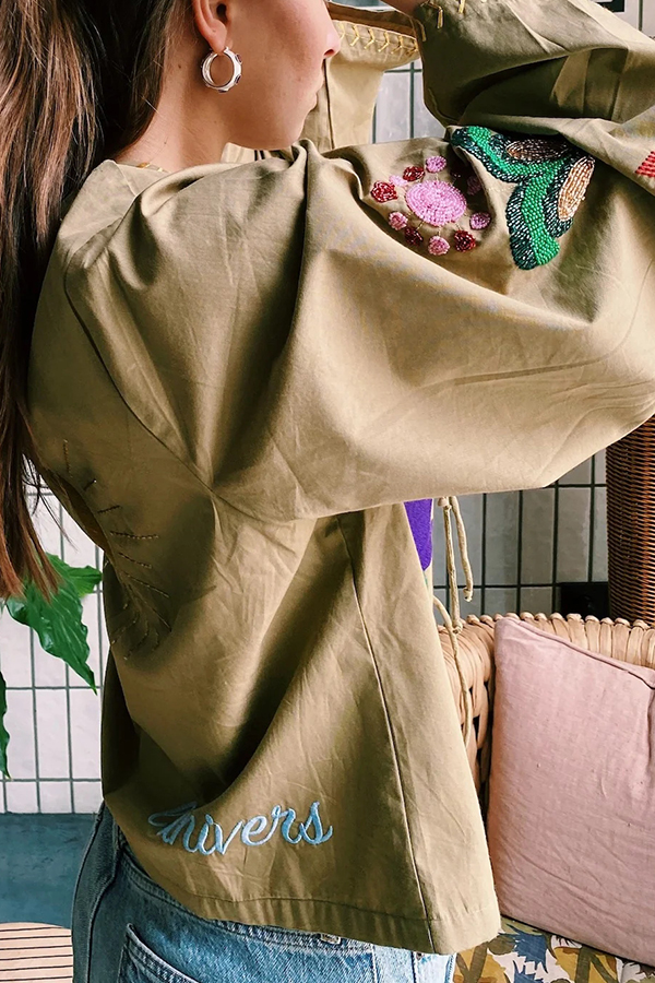 Fashionable Embroidered Lace-up Long-sleeved Loose Top-consonak