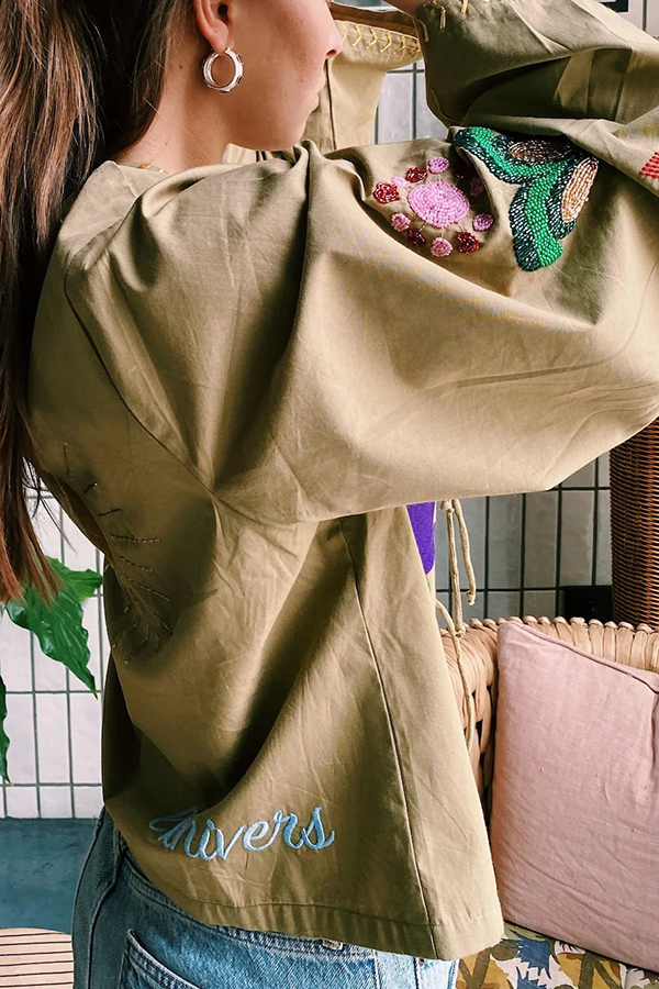 Fashionable Embroidered Lace-up Long-sleeved Loose Top-consonak