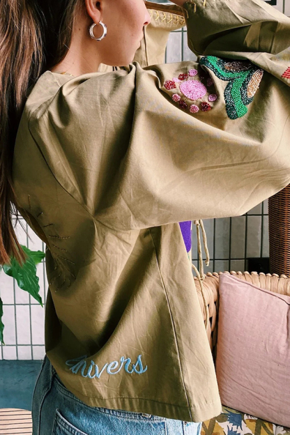 Fashionable Embroidered Lace-up Long-sleeved Loose Top-consonak