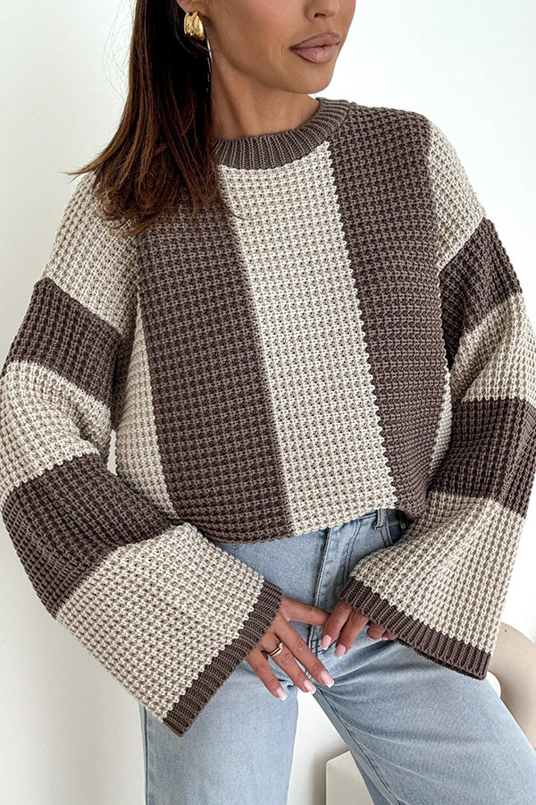 Fashionable Colorblock Loose Long-sleeved Casual Knitted Sweater-consonak