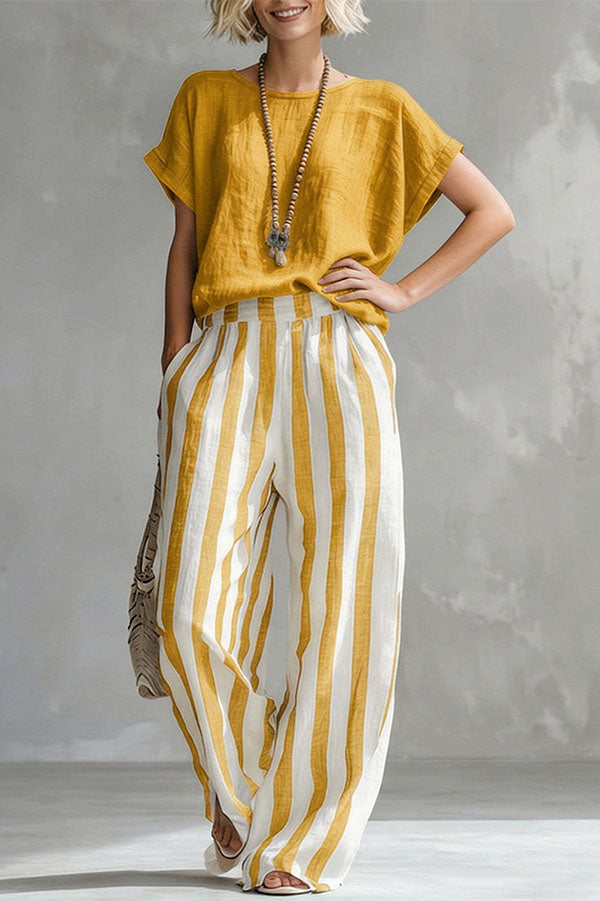 Capri Stripe Two-Piece Linen Top & Pants Se-Consonak