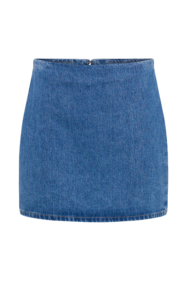 Modern Flavor Denim High Rise Back Zipper A-line Stretch Mini Skirt-consonak