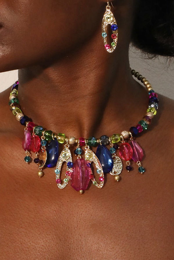 Multicolor Crystal Beaded Necklace-Consonak