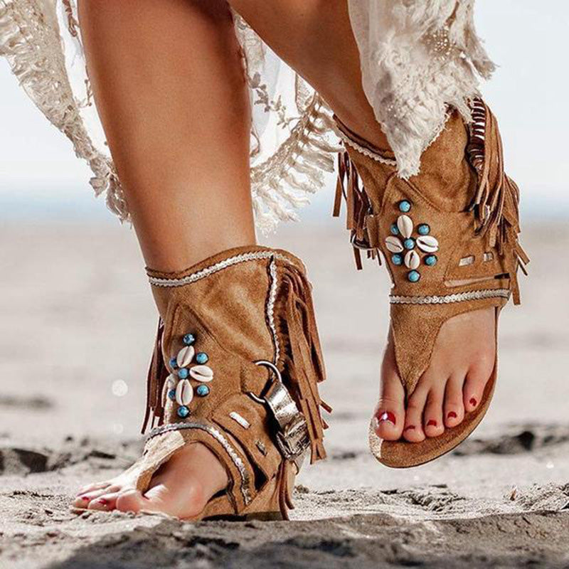 Retro Casual Tassel Roman Beach Women's Shoes | Consonak
