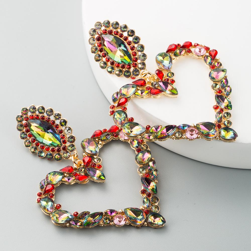 Heart-shaped with colored  retro temperament exaggerated earrings-consonak