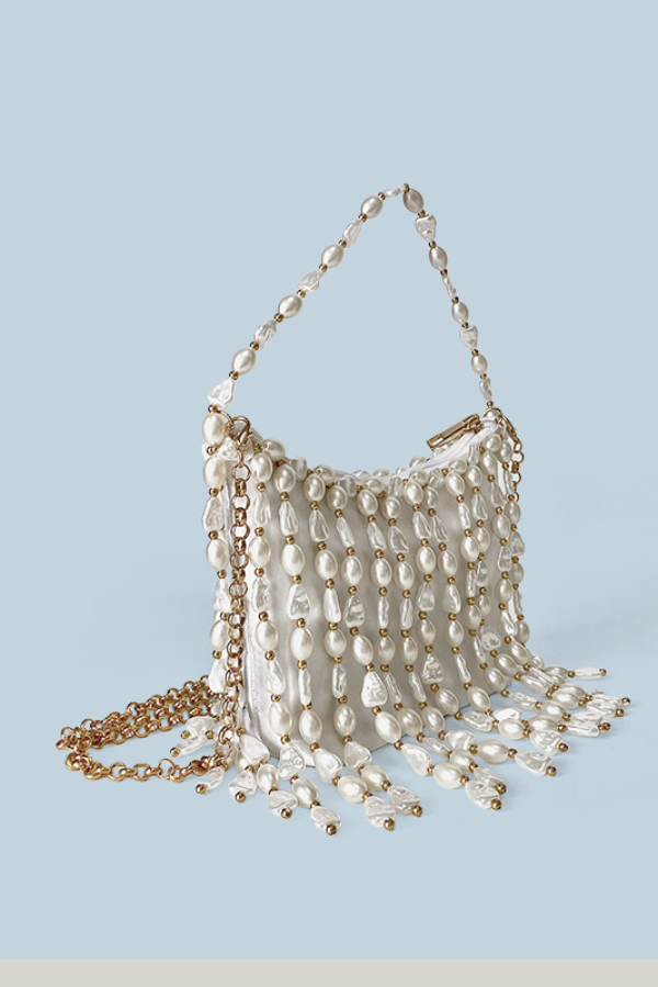 Fashionable Pearl Irregular Beaded Tassel Bag-consonak