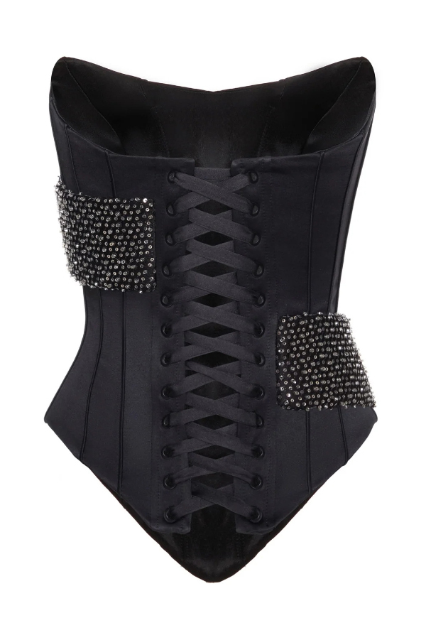 Fashionable Color-blocked Rhinestone Sleeveless Off-shoulder Fitted Top