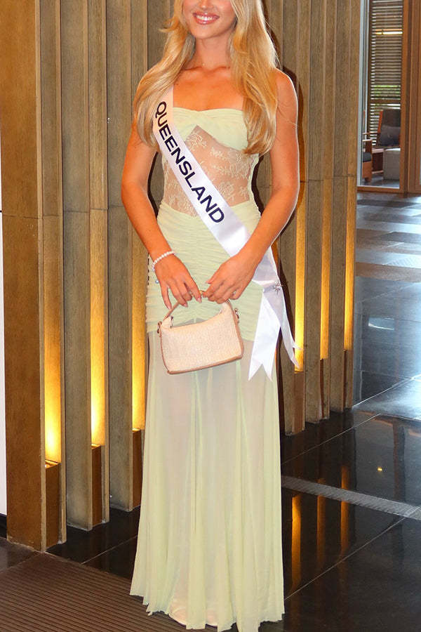 Fashion Lace Splicing Sexy Sleeveless Off-shoulder Slim Maxi Dress-consonak