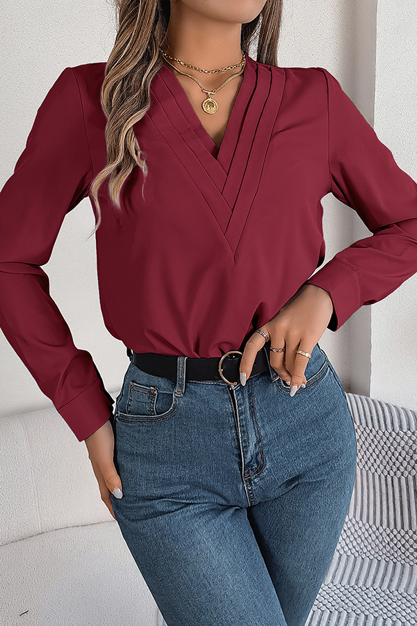 Elegant Layered V-neck Long-sleeved Casual Shirt | Consonak