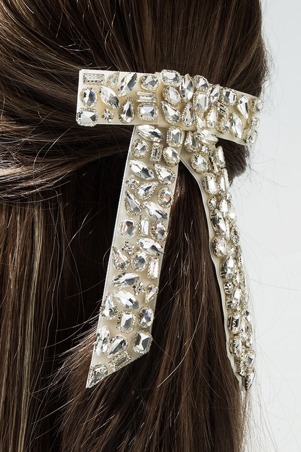 Luxurious Diamond-filled Velvet Bow Spring Clip Headdress-consonak