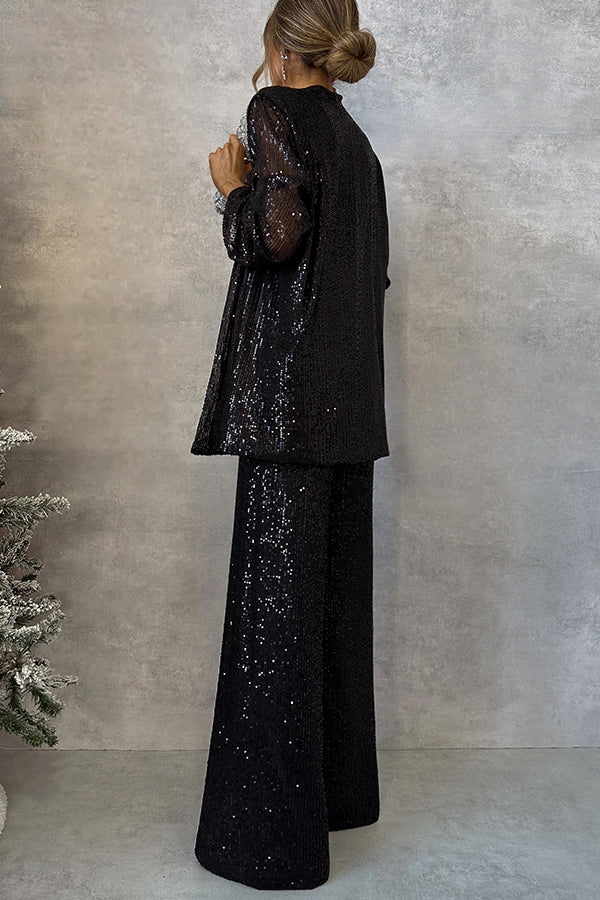 Party Scene Sequin Open Front Long Sleeve Drape Coat-consonak