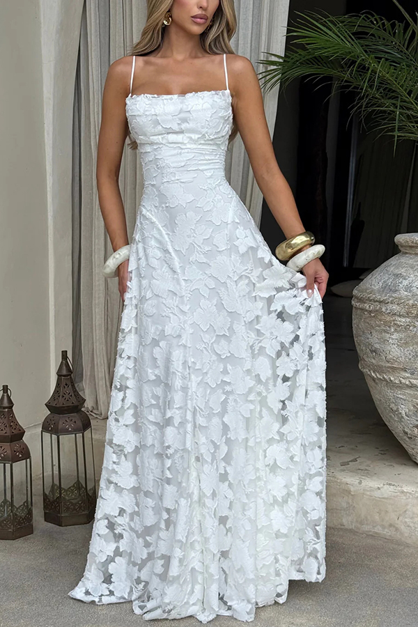 Francis Custom Floral Burnout Fabric Cowl Neck Back Lace-up Maxi Dress