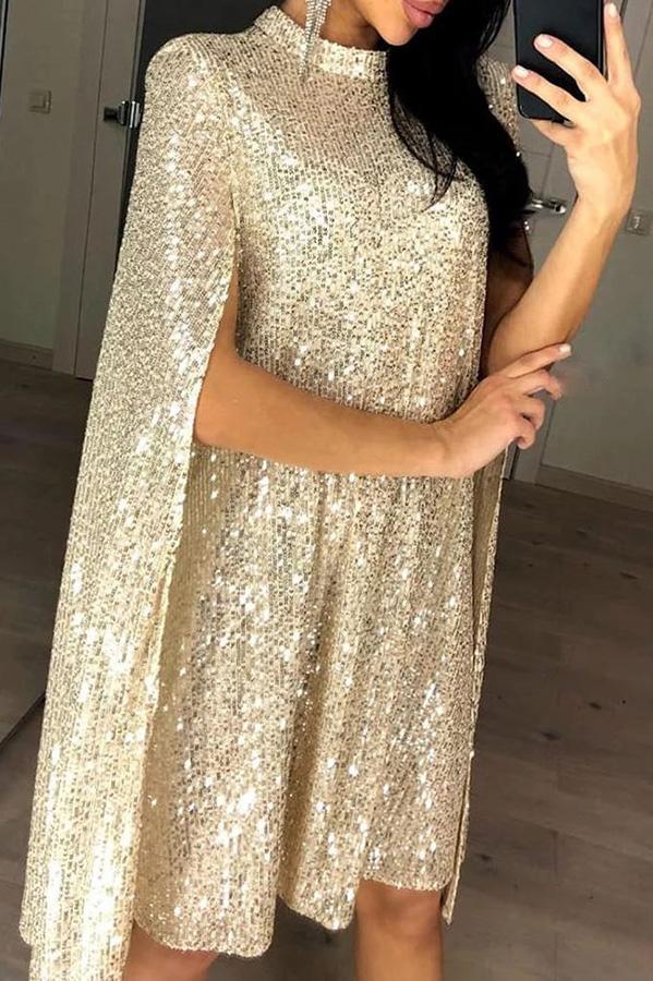 Wine Me and Dine Me Sequins Cape Dress-consonak