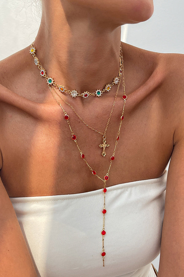 Fashionable Diamond Cross Chain Elegant Multi-layered Necklace-consonak