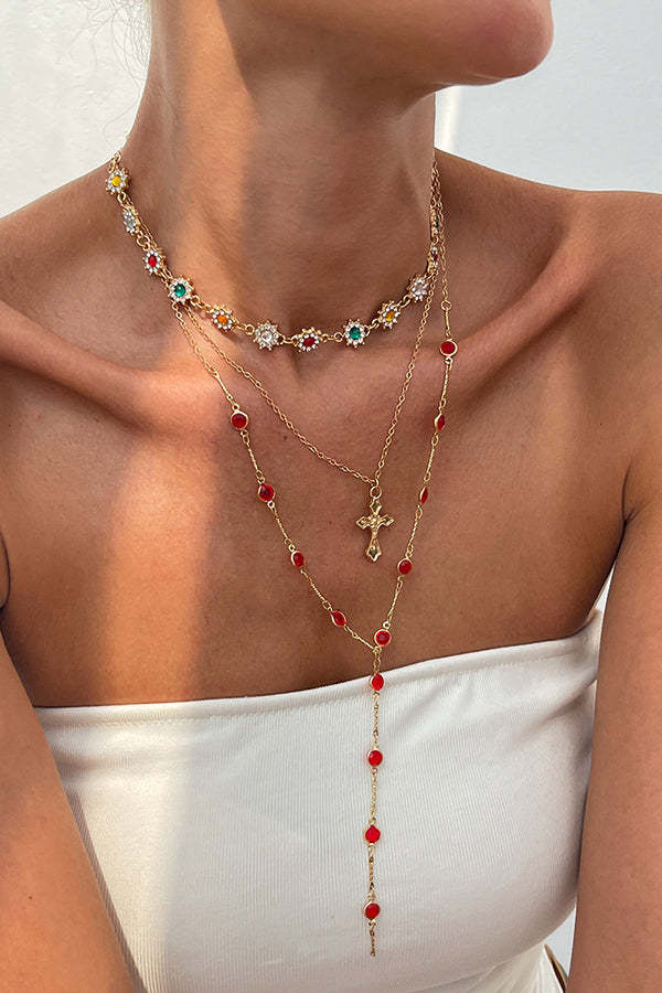 Fashionable Diamond Cross Chain Elegant Multi-layered Necklace-consonak