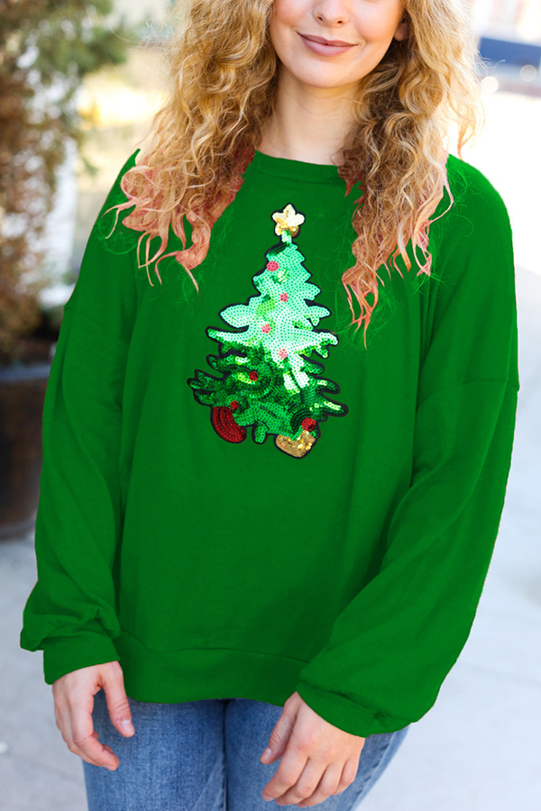 Christmas Tree Holiday Sequined Casual Loose Sweatshirt-consonak