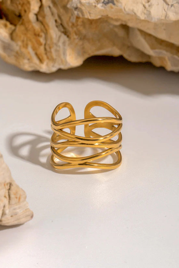 Stylish Wavy Line Stainless Steel Open Ring-consonak