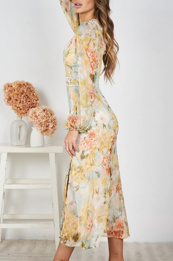 Pamelia Floral Print Irregular Pleated Tuxedo Skirt Pearl Maxi Dress-consonak