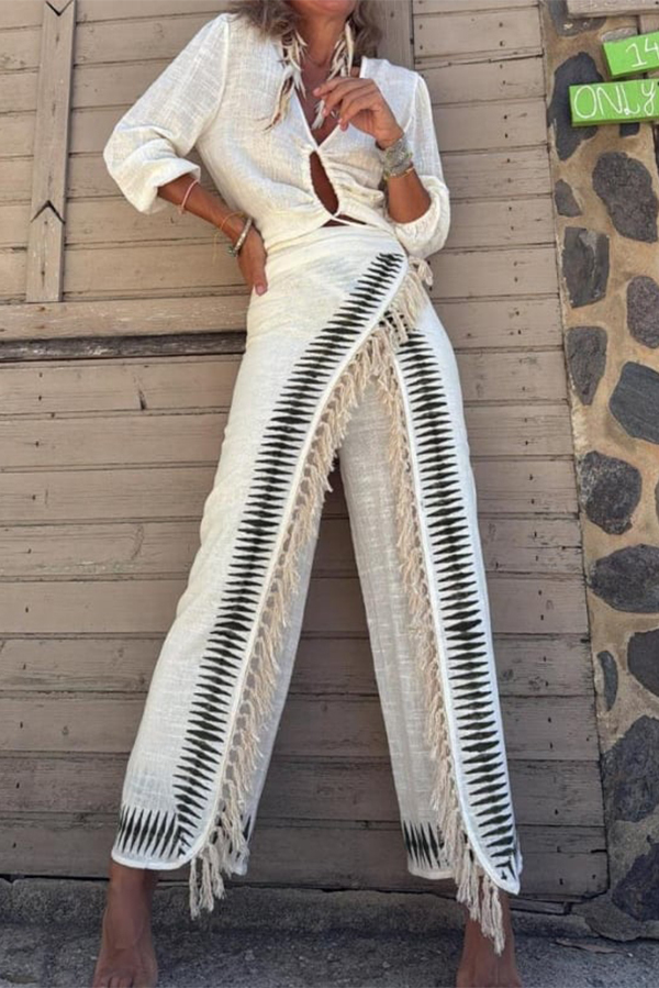 Stylish and Casual High-waisted Tassel Straight Leg Pants-consonak