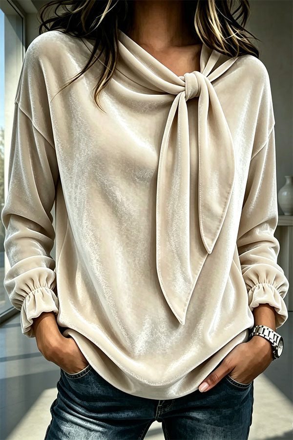 Celeste Velvet Flowing Blouse with Bow Detail-Consonak