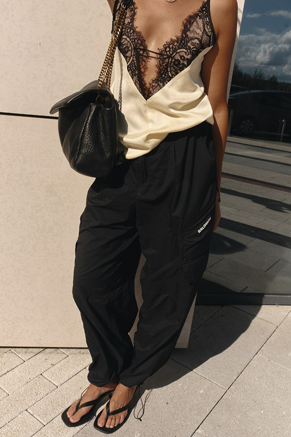 Versatile and Elegant Items Lace Petal Trim Cutout V-neck Slip Loose Tank-consonak