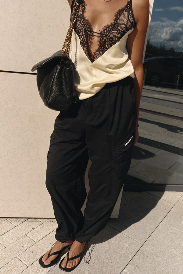 Versatile and Elegant Items Lace Petal Trim Cutout V-neck Slip Loose Tank-consonak