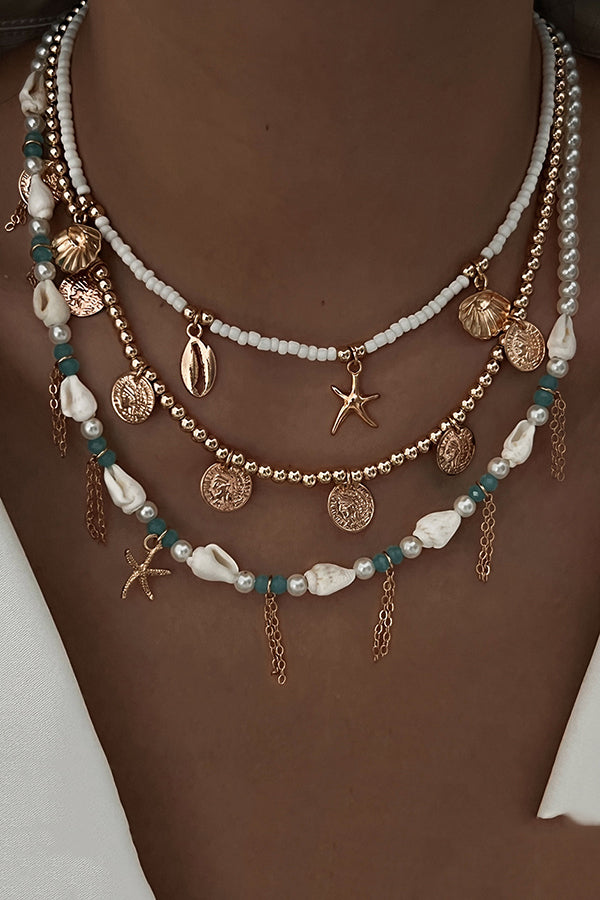 Holiday Style Conch and Starfish Stacking Necklace | Consonak