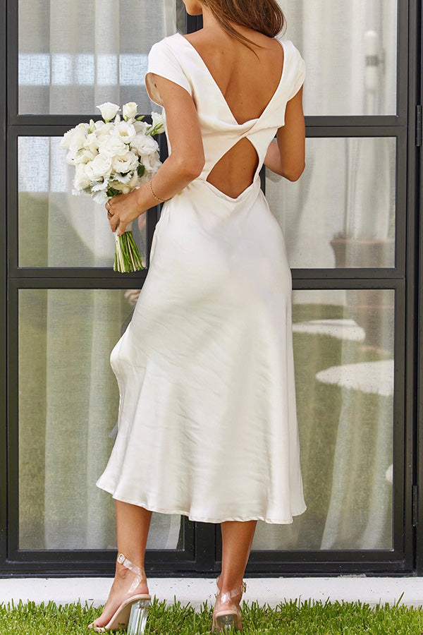 Ivana Satin Twist Back Cutout Midi Maxi Dress-consonak