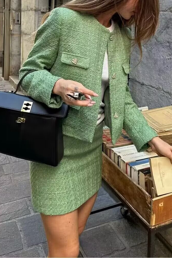 Stylish Tweed Spinning Zipper Mini Skirt-consonak