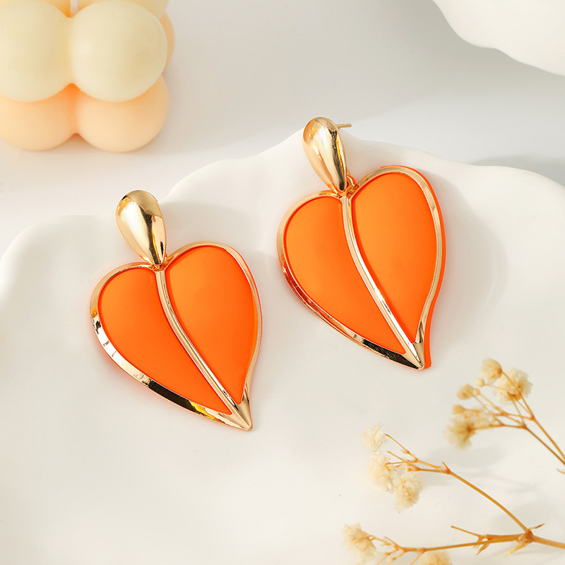 Casual Resort-style Lacquered Color-blocked Heart-shaped Earrings-consonak