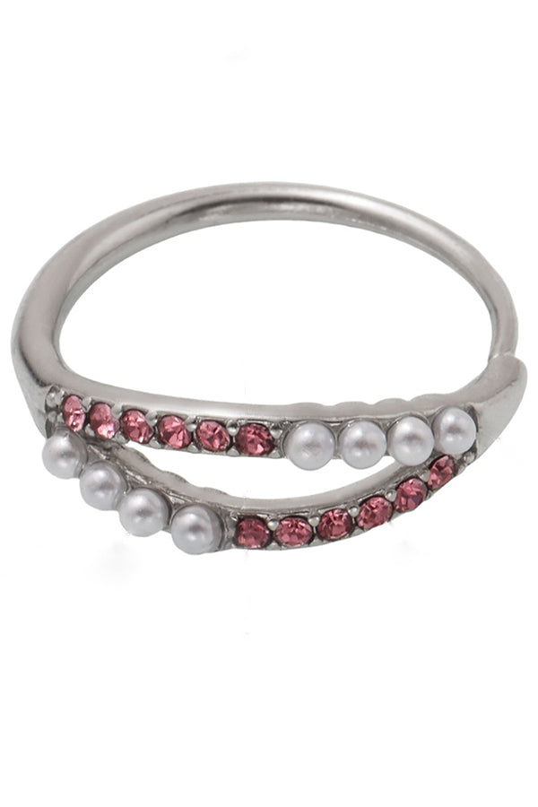 Fashionable Double-layer Inlaid Rhinestone Pearl Ring-consonak
