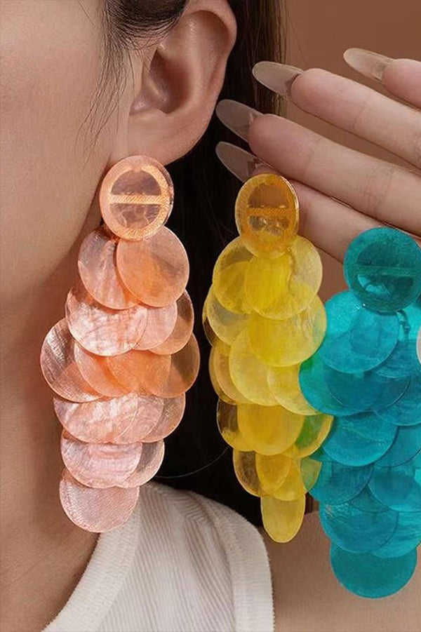 Resort Style Colorful Round Shell Tassel Earrings-consonak