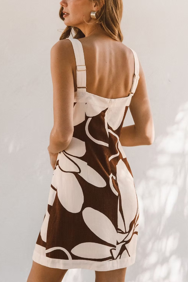 Floral Print Square Neck Sleeveless Casual Vacation Mini Dress