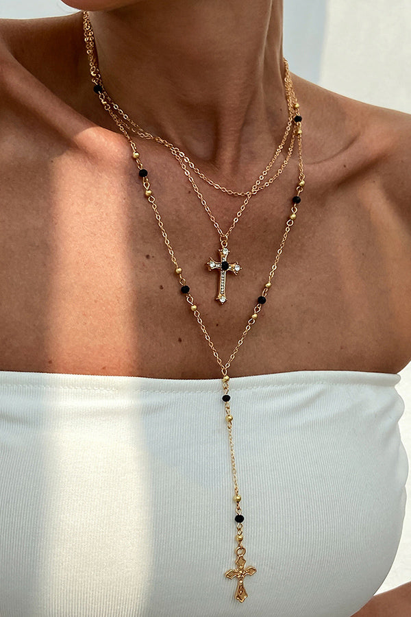 Fashionable Diamond Cross Chain Elegant Multi-layered Necklace | Consonak