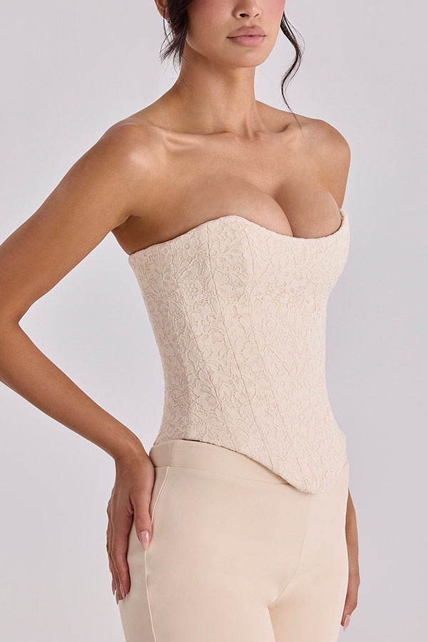 Sprinkle of Romance Floral Lace Off The Shoulder Corset Tank and Mid Rise Stretch Shorts Set-Consonak