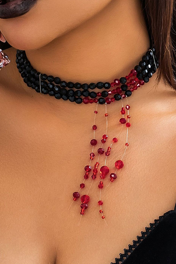 Gothic Blood Drop Tassel Halloween Personalized Necklace-consonak