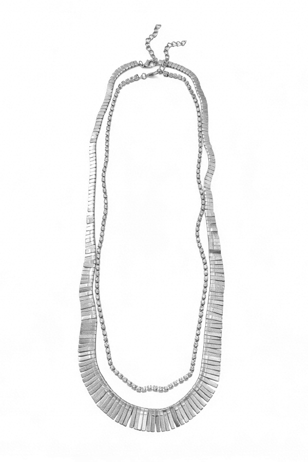 Fashionable Multi-layered Metal Necklace with Full Diamonds-consonak